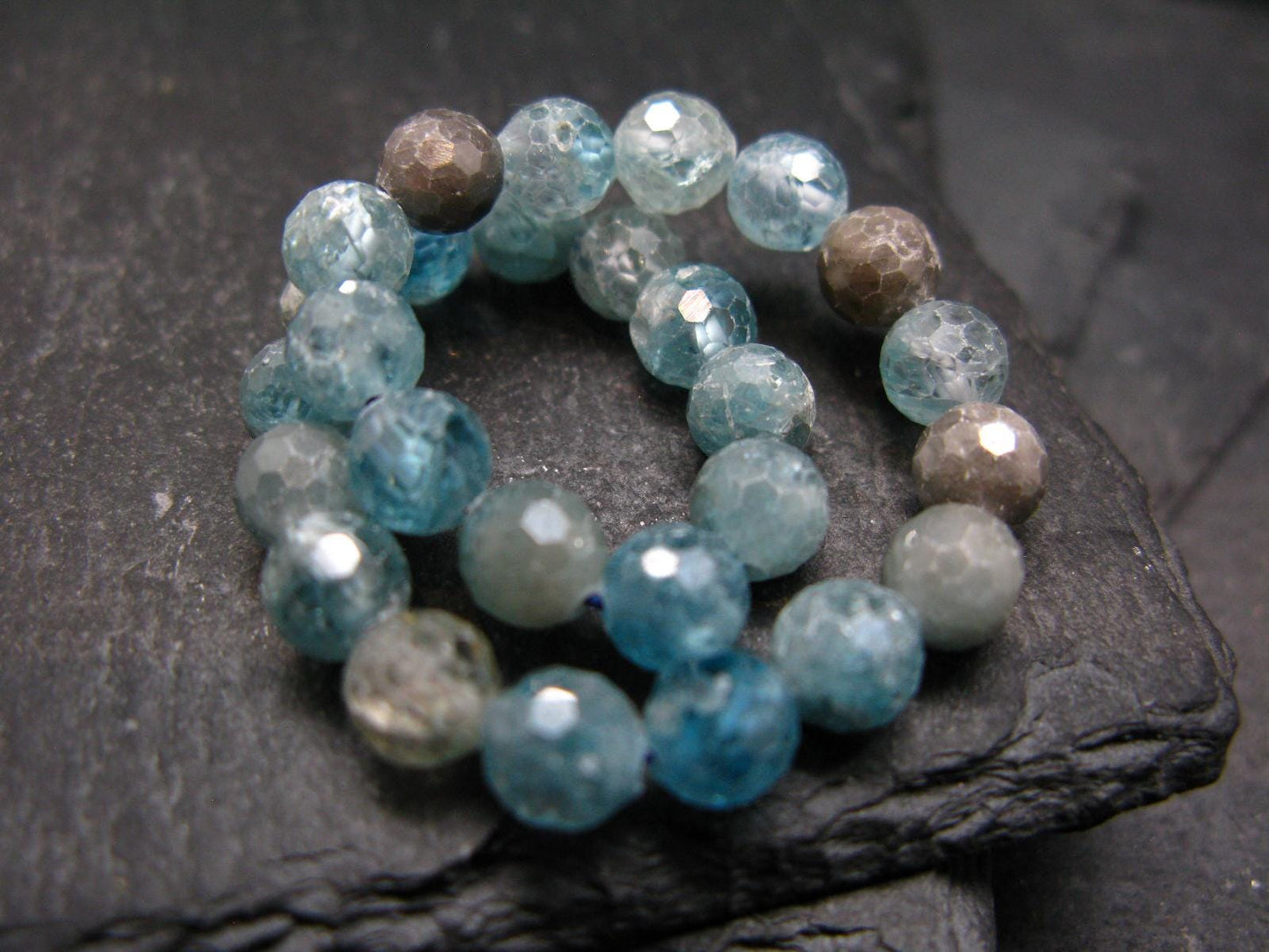 Blue Zircon Genuine Bracelet ~ 6.5 Inches ~ 7mm Facetted Beads
