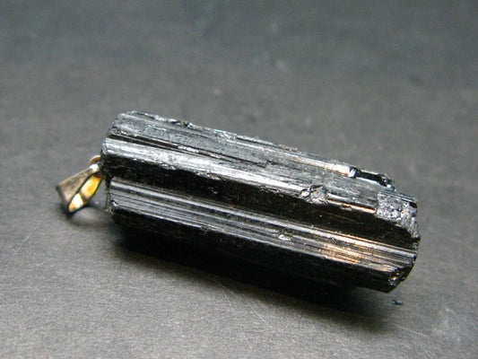 Black Tourmaline Schorl Silver Pendant From Brazil - 1.6"