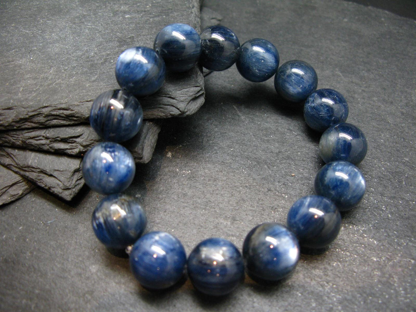 Blue Kyanite Genuine Bracelet ~ 7 Inches ~ 14mm Round Beads