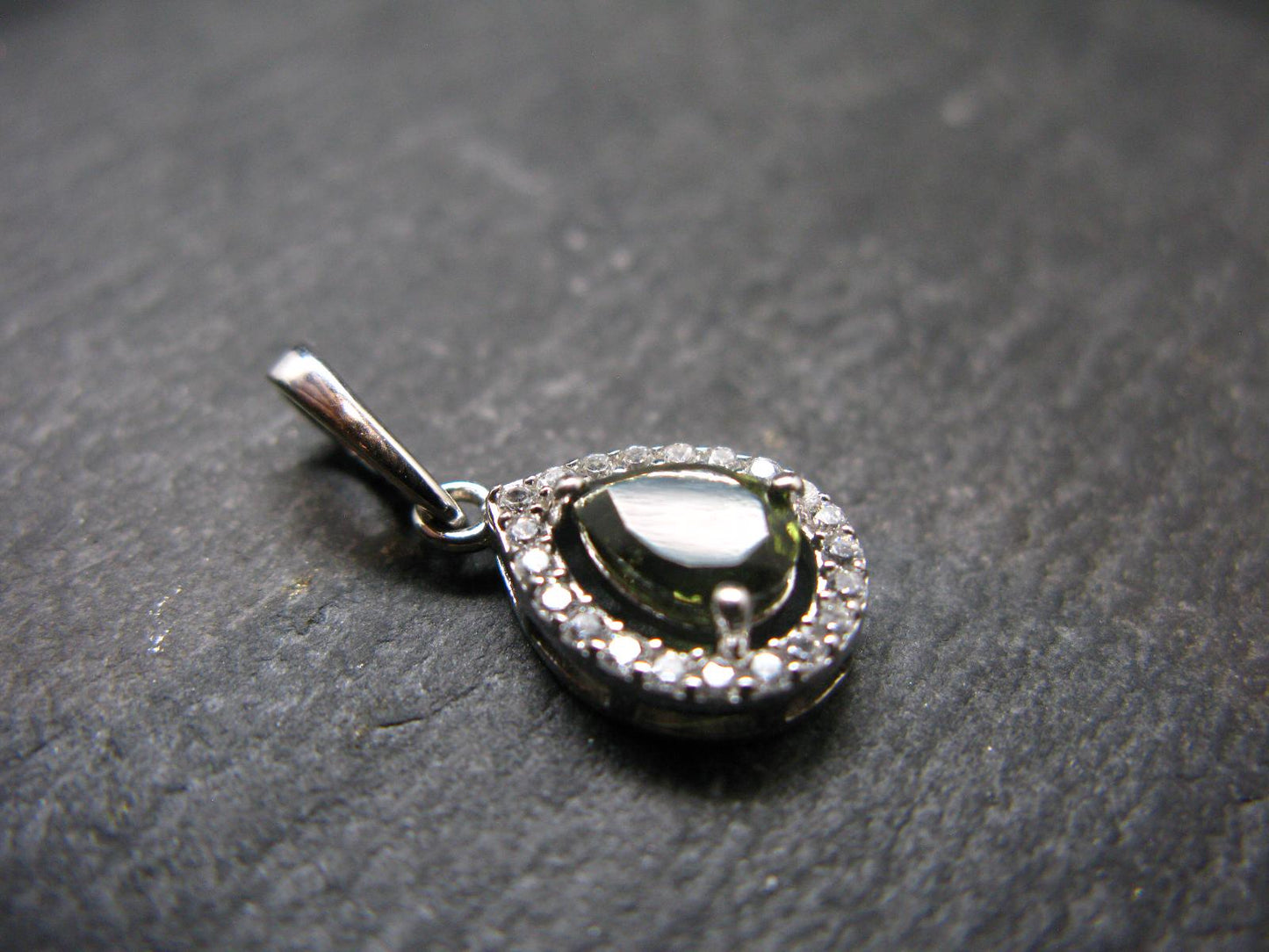 Moldavite Tektite Silver Pendant from Czech Republic - 0.8" - 1.34 Grams