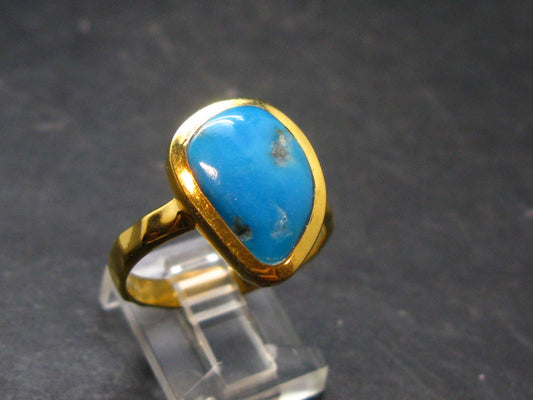Genuine Turquoise Sterling Silver Gold Plated Ring Adjustable Size 10.25 - 5.55 Grams