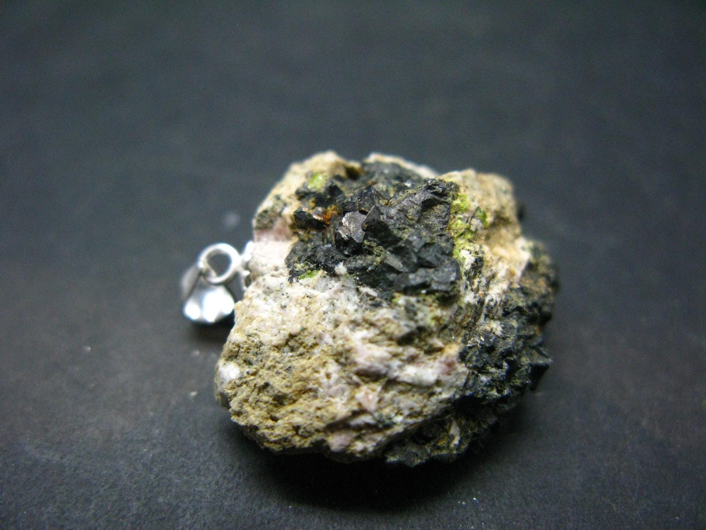 Octahedral Black Metallic Magnetite Crystal Silver Pendant From Bolivia - 1.1" - 7.38 Grams