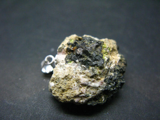 Octahedral Black Metallic Magnetite Crystal Silver Pendant From Bolivia - 1.1" - 7.38 Grams