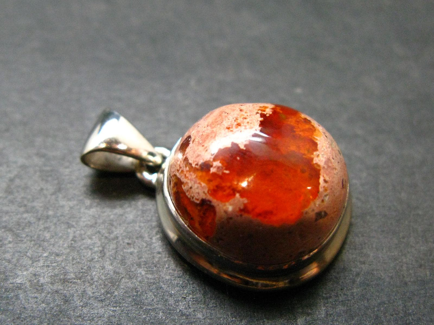 Fire Opal Sterling Silver Pendant From Mexico - 1.1" - 6.21 Grams