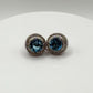 Swiss Blue Topaz Stud Earrings with Double Halo in Sterling Silver - Weight 9.08 Grams