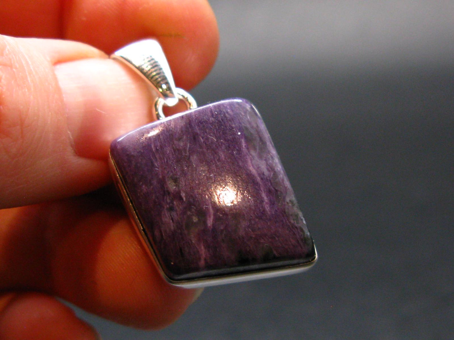 Rare High-Quality Charoite Silver Plated Pendant From Russia - 1.3" - 6.52 Grams