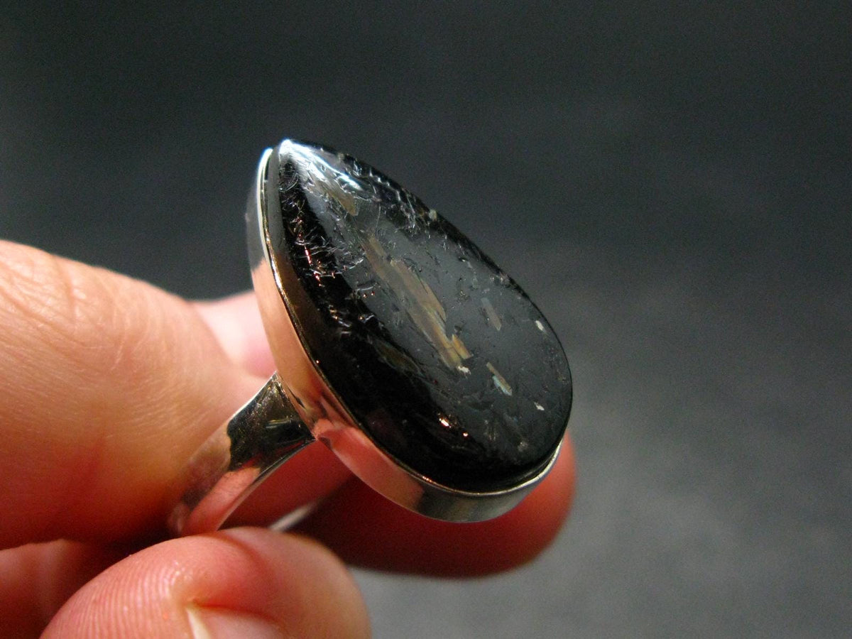 Very Rare Nuumite Nuummite Sterling Silver Plated Ring from Greenland - 5.94 Grams - Size 9