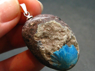 Cavansite Crystal Silver Pendant From India - 1.4" - 9.92 Grams