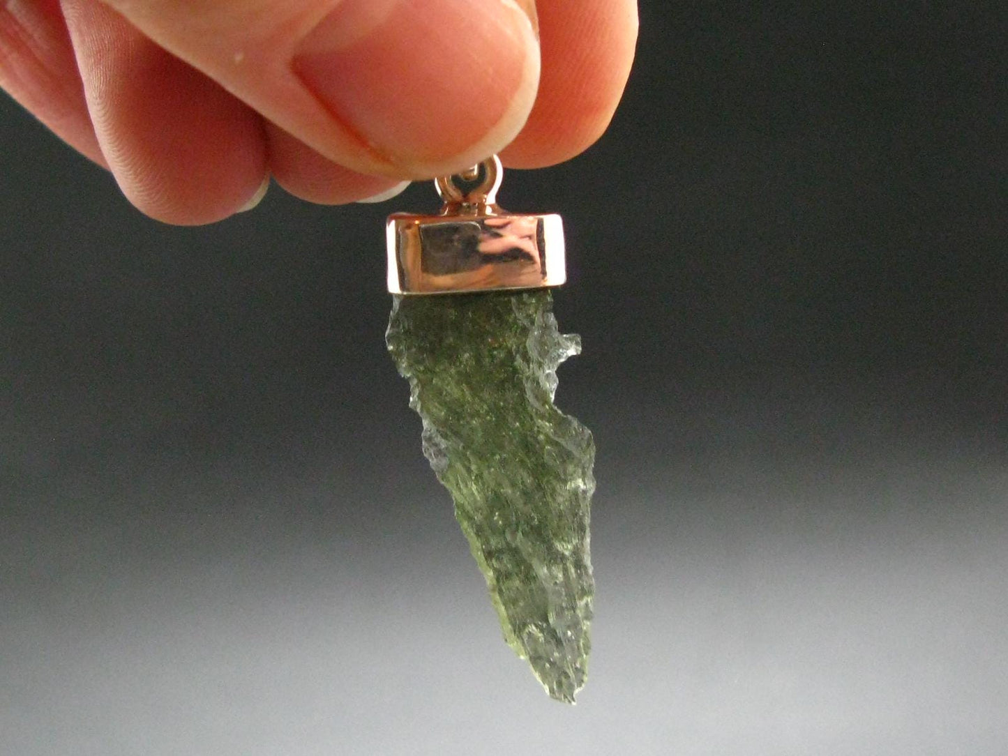 Moldavite Tektite Silver Clover Pendant from Czech Republic - 1.7" - 2.5 Grams