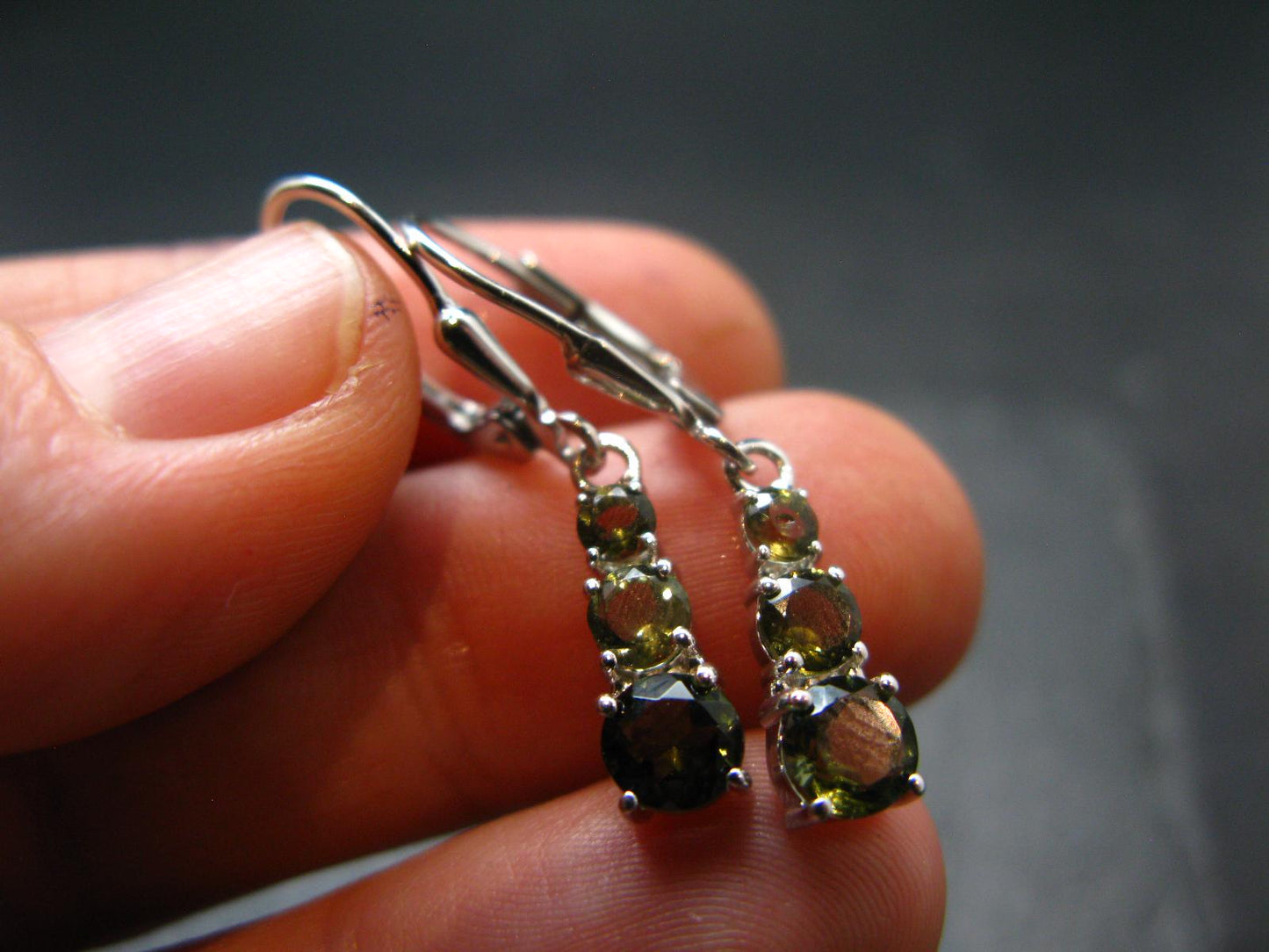 Moldavite Tektite Silver Earrings from Czech Republic - 2.20 Grams