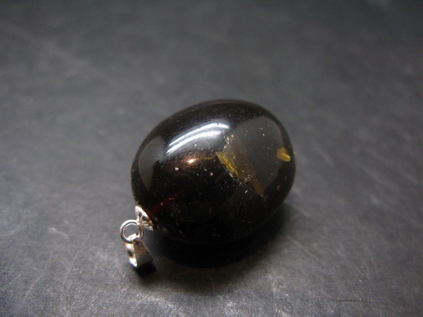 Rare Blue Amber Tumbled Fluorescent Silver Pendant From Indonesia - 1.2" - 4.0 Grams
