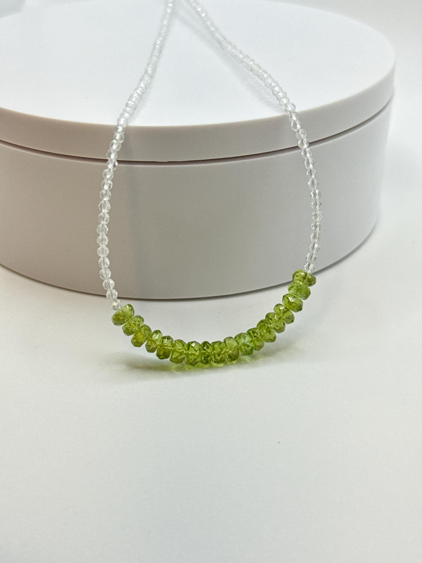 Peridot and White Topaz Beaded Necklace | August Birthstone Jewelry
