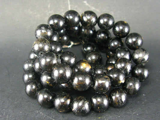 Rare Nuumite Nuummite Necklace From Greenland - 19" - 8mm Round Beads