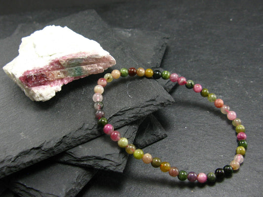 Watermelon Bicolor Tourmaline Genuine Bracelet ~ 7 Inches ~ 4mm Round Beads