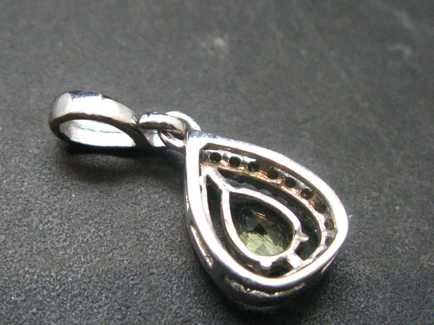 Moldavite Tektite Silver Pendant from Czech Republic - 1.0" - 1.85 Grams