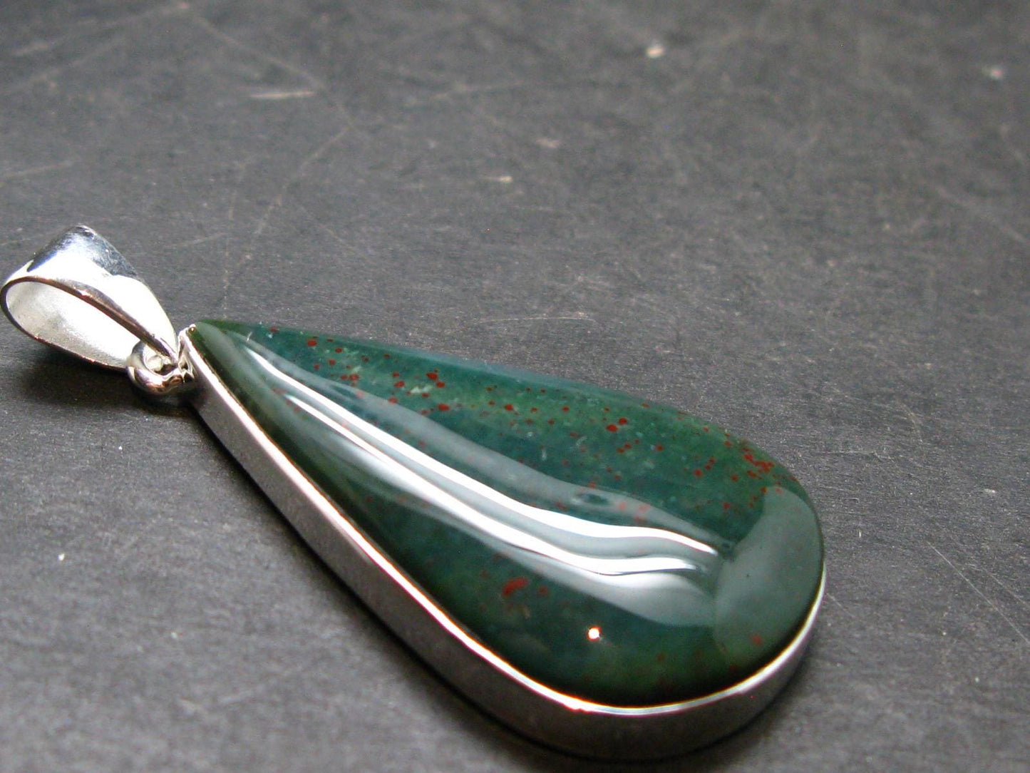 Bloodstone Silver Plated Pendant From India - 1.9" - 7.41 Grams