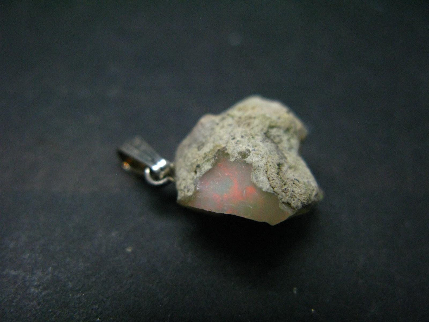 Natural Unpolished Rough Opal With Play of Color 925 Silver Pendant from Ethiopia - 0.8" - 1.64 Grams