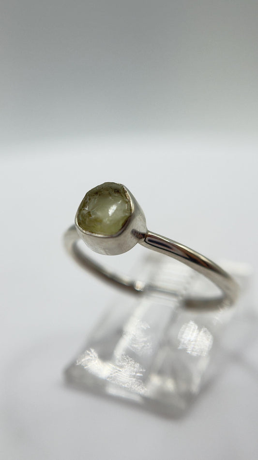 Chrysoberyl Raw Stone Ring Gemstone Silver Minimalist Jewelry Natural Crystal Gift - Sizes: 6, 7, 8