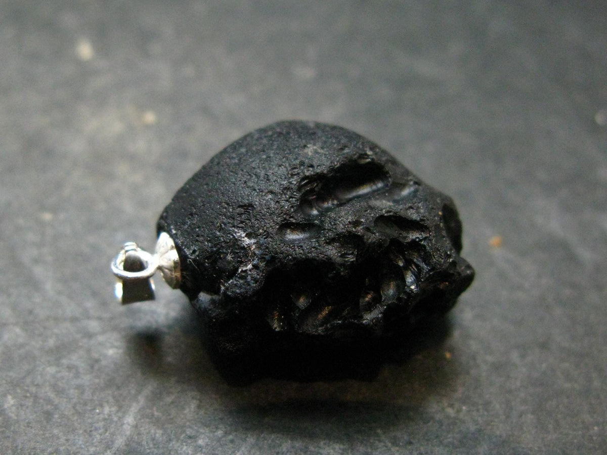Tibetan Black Tektite Silver Pendant From Tibet - 1.0" - 5.09 Grams