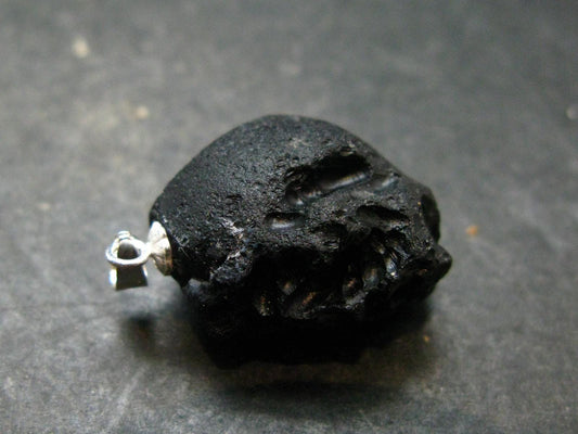 Tibetan Black Tektite Silver Pendant From Tibet - 1.0" - 5.09 Grams