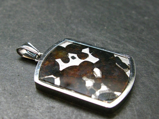 Rare Brahin Meteorite Slice With Olivine Pallasite Silver Pendant from Belarus - 1.4" - 5.91 Grams