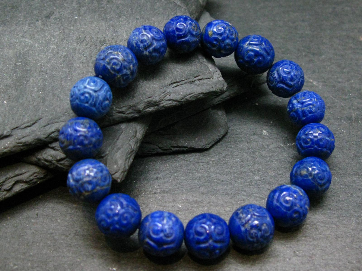 Lapis Lazuli Lazurite Genuine Bracelet ~ 7 Inches ~ 11mm Carved Beads