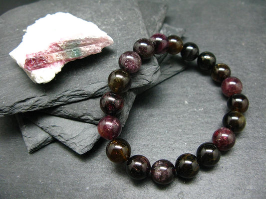Watermelon Bicolor Tourmaline Genuine Bracelet ~ 7 Inches ~ 11mm Round Beads