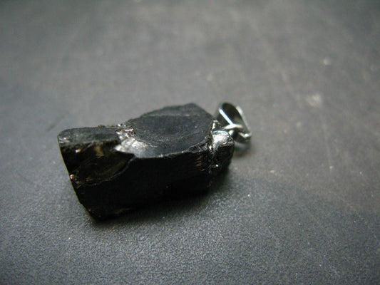 Unpolished Elite Shungite Silver Pendant from Russia - 1.1" - 2.71 Grams