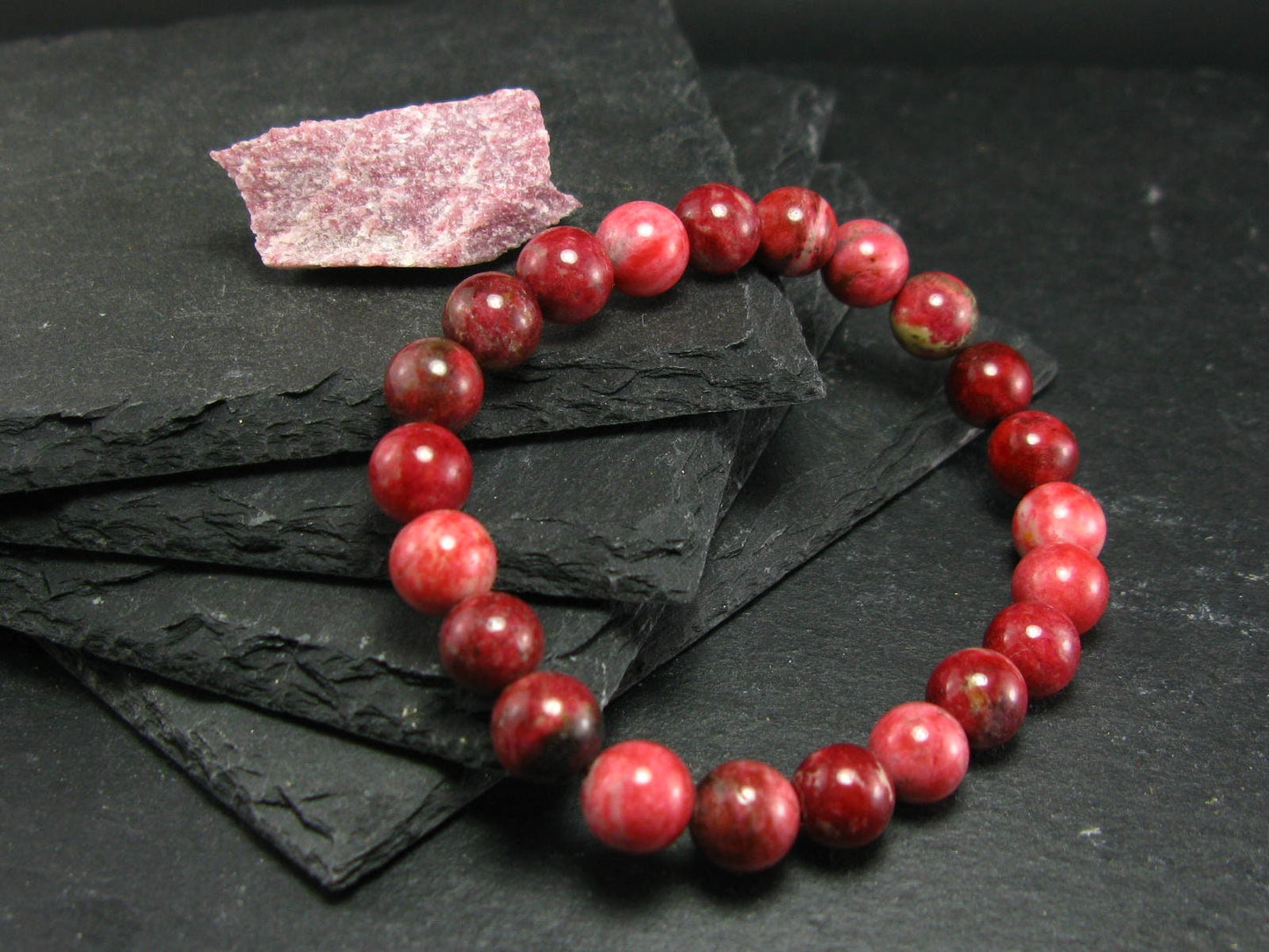 Thulite Genuine Bracelet ~ 7 Inches ~ 8mm Round Beads