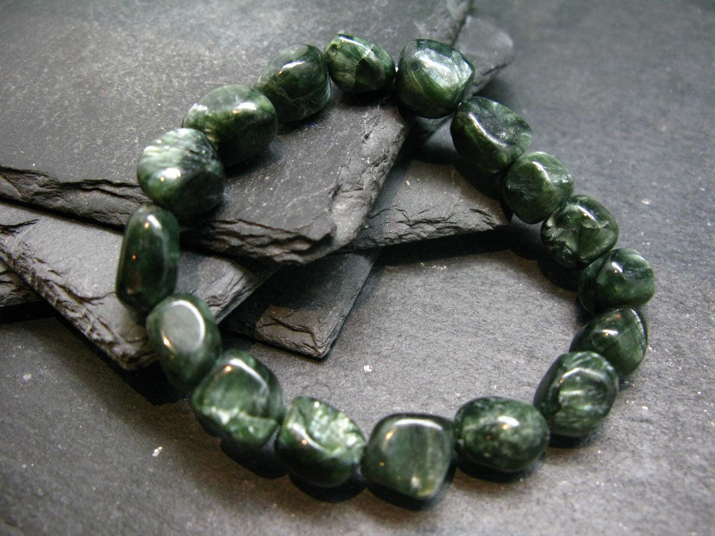 Seraphinite Clinochlore Genuine Bracelet ~ 7 Inches ~ 12mm Tumbled Beads