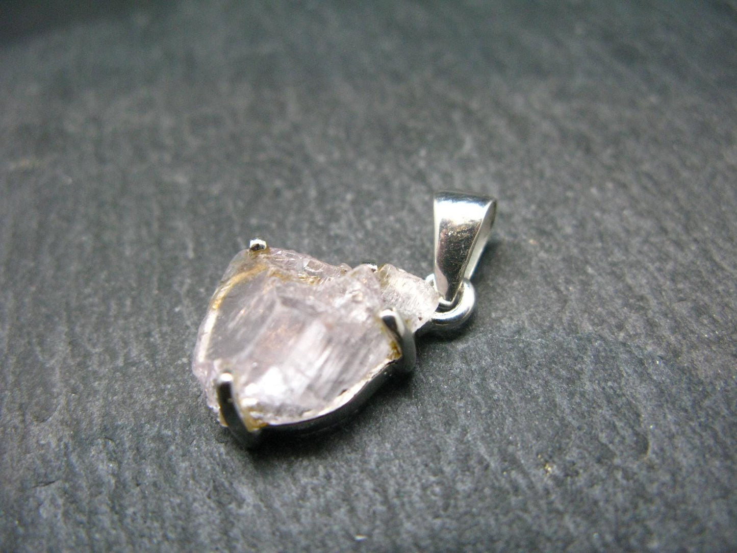 Gem Kunzite Spodumene Pendant in SS From Brazil - 1.0" - 2.33 Grams