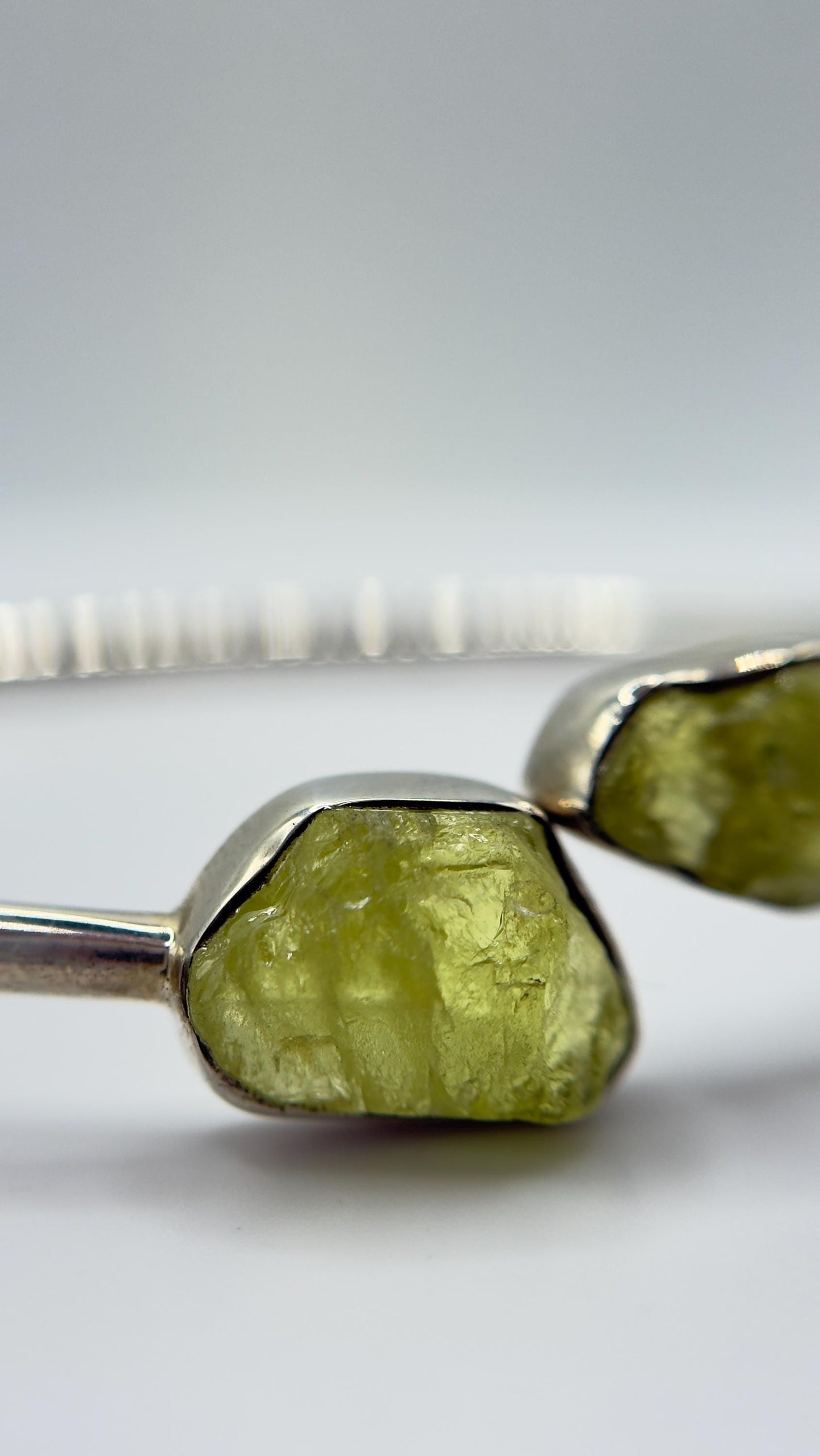 Chrysoberyl Raw Stone Bangle Bracelet Green Yellow Gemstone Open Cuff Silver Minimalist Jewelry Gift