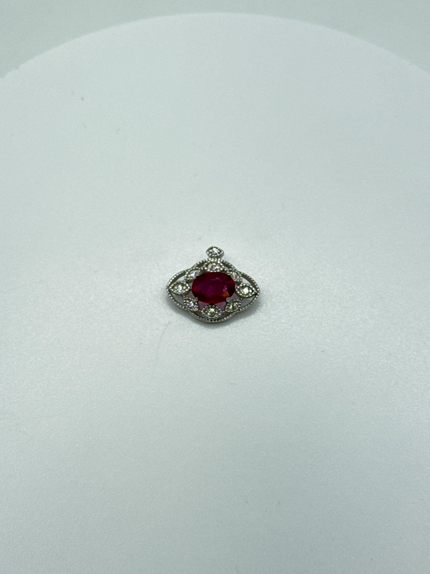 Ruby Flower Pendant | Sterling Silver, Cubic Zirconia, July Birthstone
