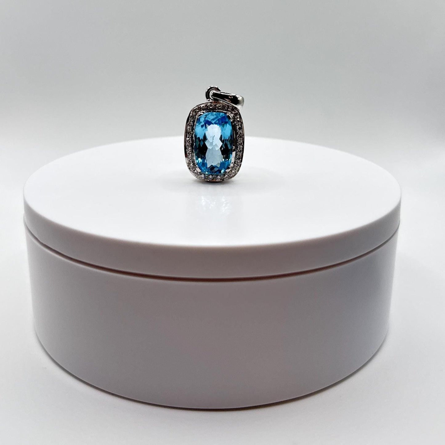 Swiss Blue Topaz Cushion-Cut Pendant with Halo - 11.95 Grams