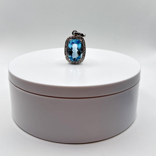 Swiss Blue Topaz Cushion-Cut Pendant with Halo - 11.95 Grams