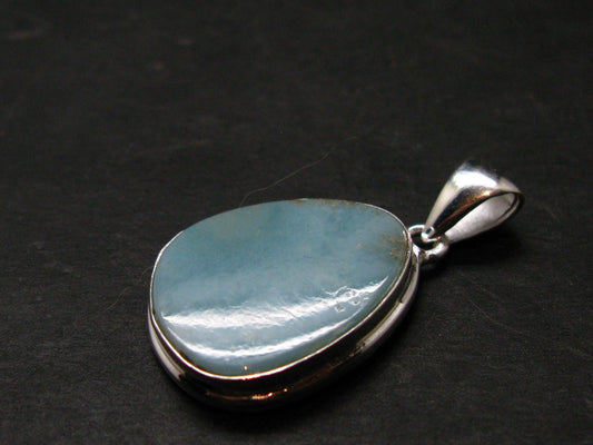 Rare Blue Larimar Pectolite Silver Plated Pendant From Dominican Republic - 1.5" - 4.61 Grams