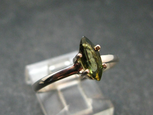 Moldavite Tektite Facetted Silver Ring from Czech Republic - Size 9 - 1.64 Grams