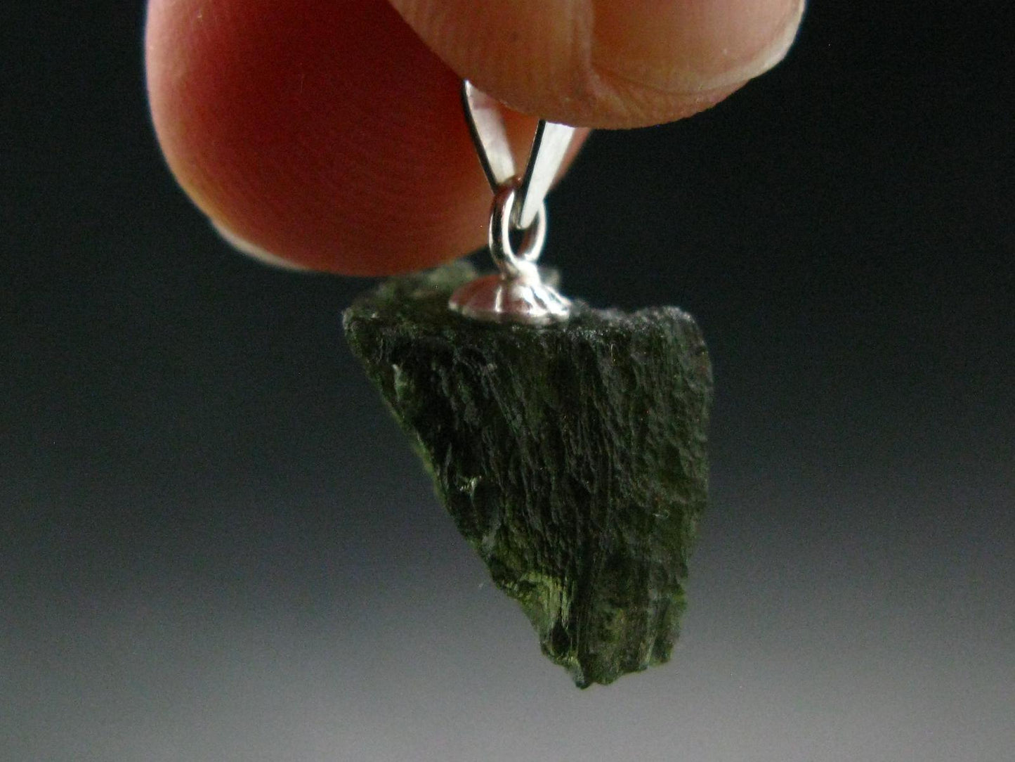 Moldavite Tektite Silver Pendant from Czech Republic - 0.7" - 1.17 Grams