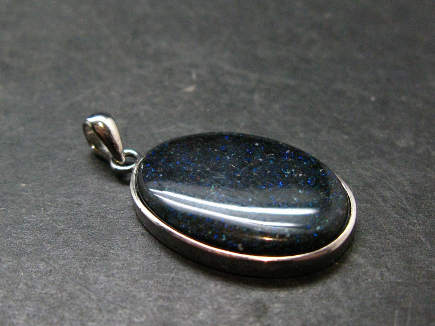 Rare Black Opal Sterling Silver Pendant from Australia - 1.4" - 4.49 Grams