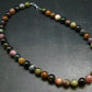 Watermelon Tourmaline Crystal Silver Necklace from Brazil - 21" - 114 Grams - 12mm Round Beads