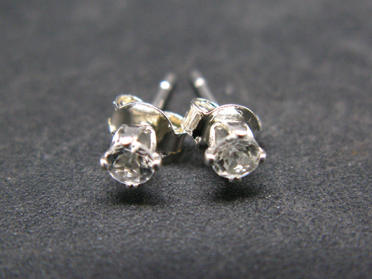Cute Tiny Gem Round Faceted 2mm White Topaz Studs Stud Earrings In Sterling Silver from Brazil