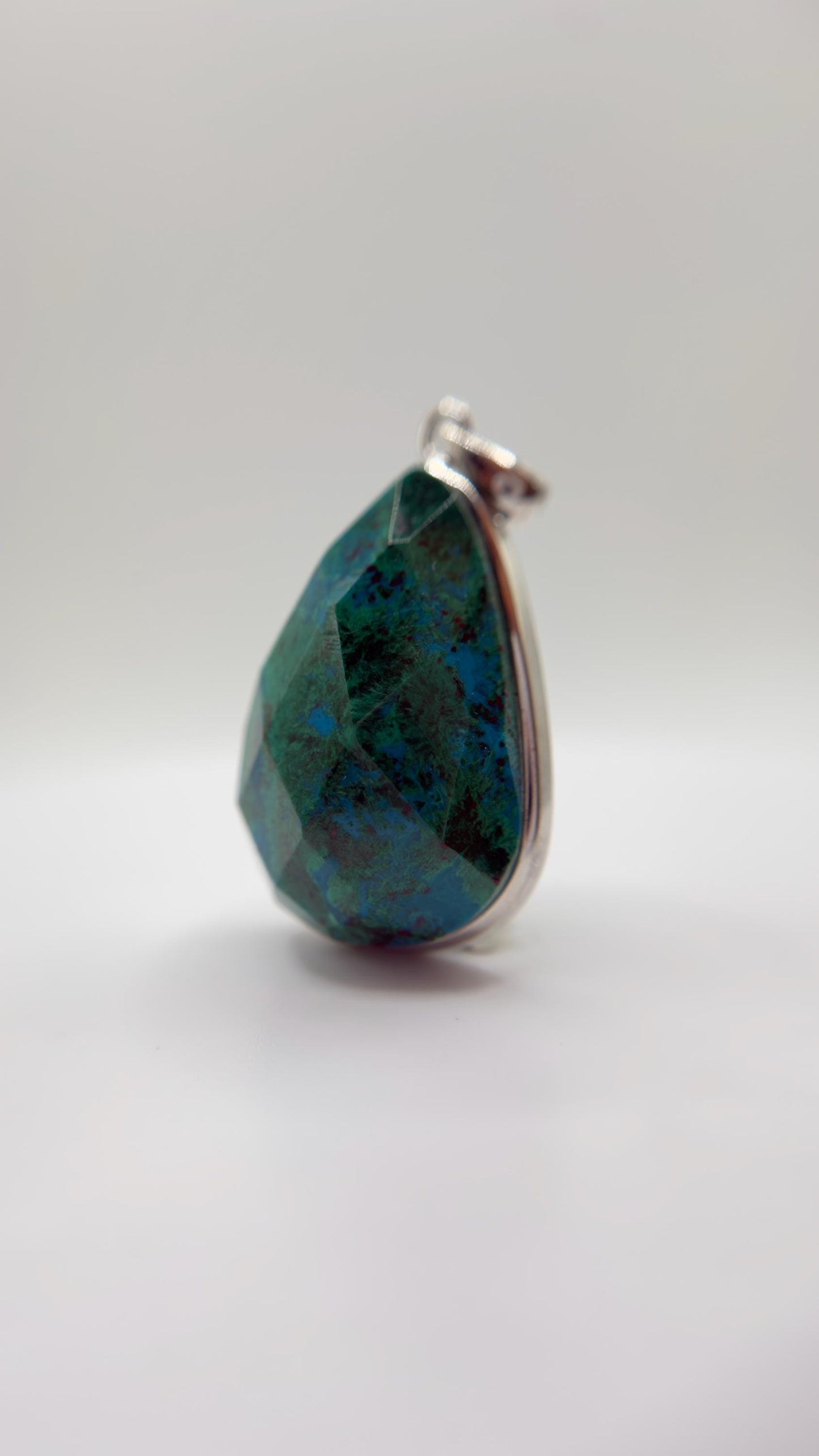 Chrysocolla Pendant Faceted Blue Green Gemstone Silver Necklace Statement Jewelry Natural Stone Gift