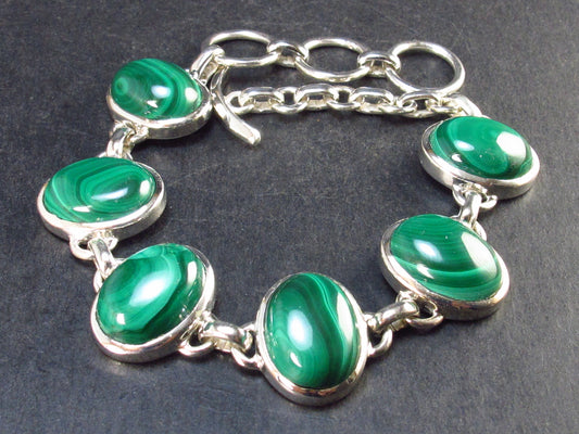 Beautiful Malachite Silver Bracelet - 8.5" - 36.1 Grams