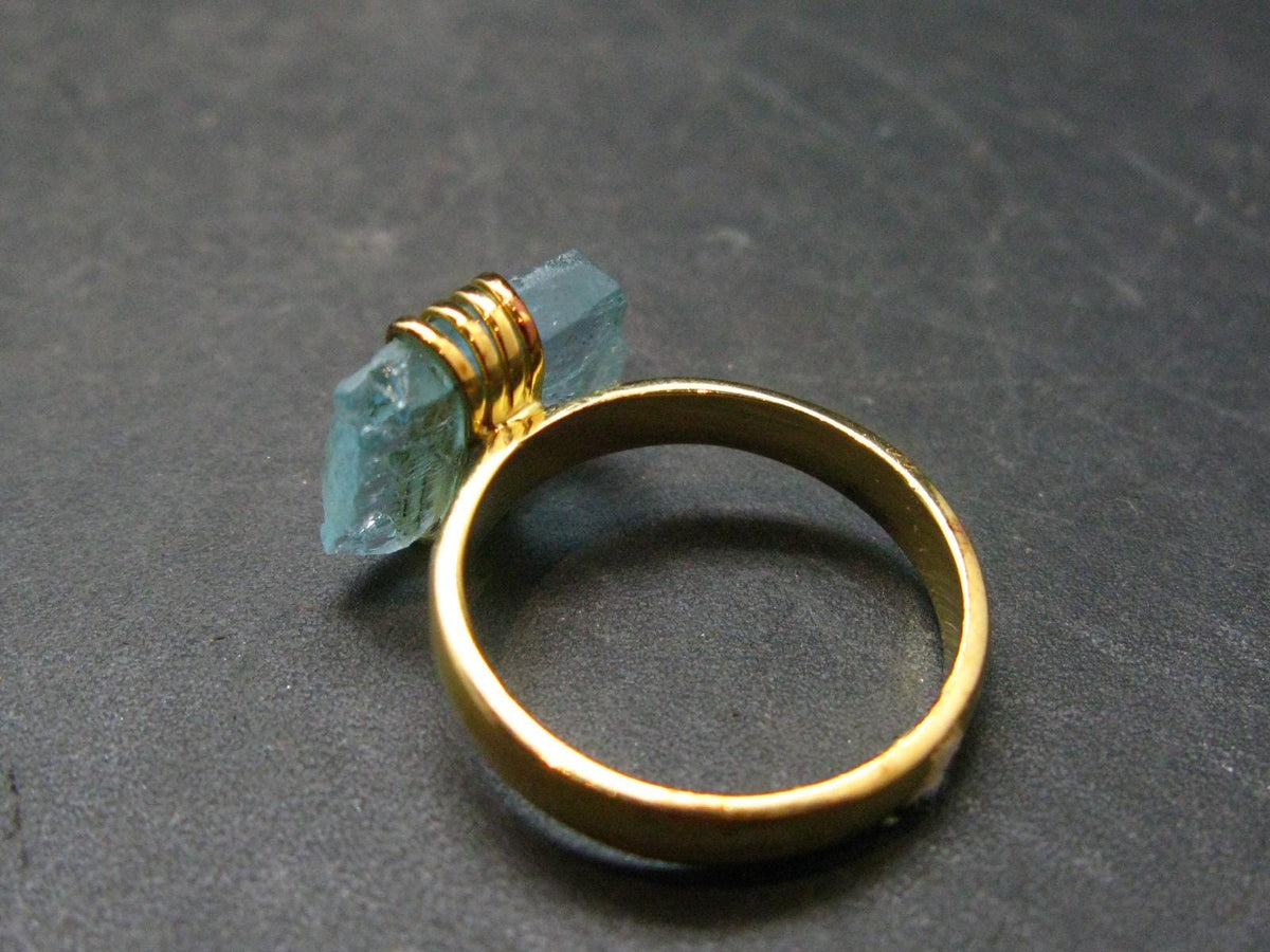 Aquamarine Gem Gold Plated Sterling Silver Ring - Size 8 - 3.83 Grams