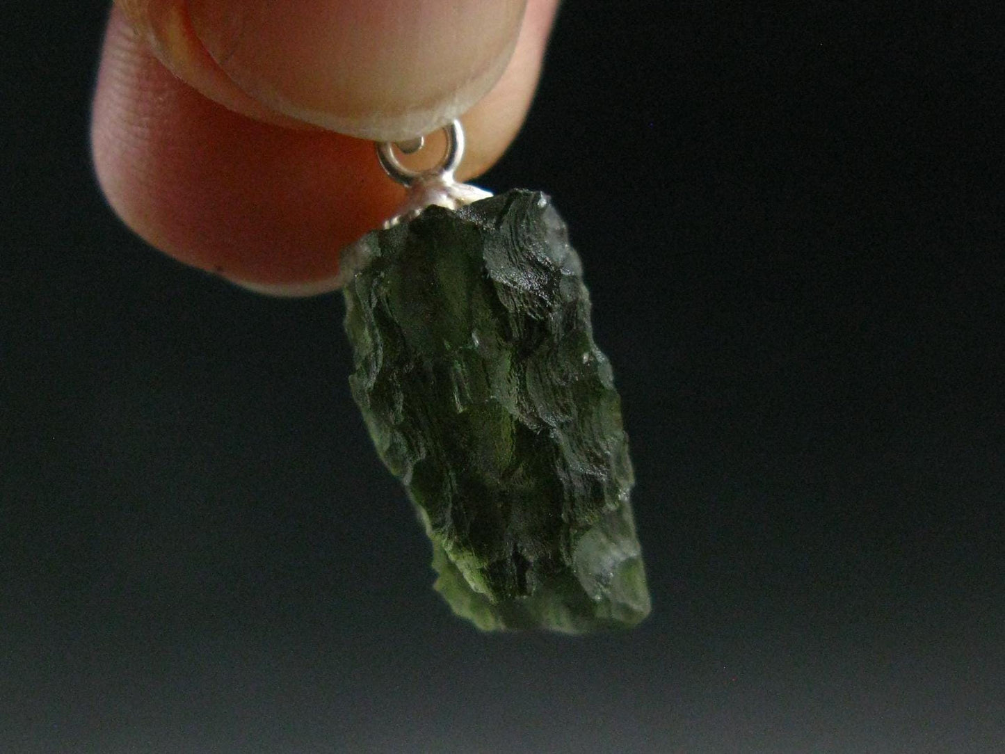 Moldavite Tektite Silver Pendant from Czech Republic - 0.9" - 1.31 Grams