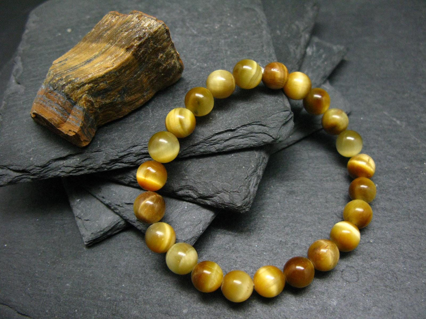 Golden Tiger Eye Genuine Bracelet ~ 7 Inches ~ 8mm Round Beads