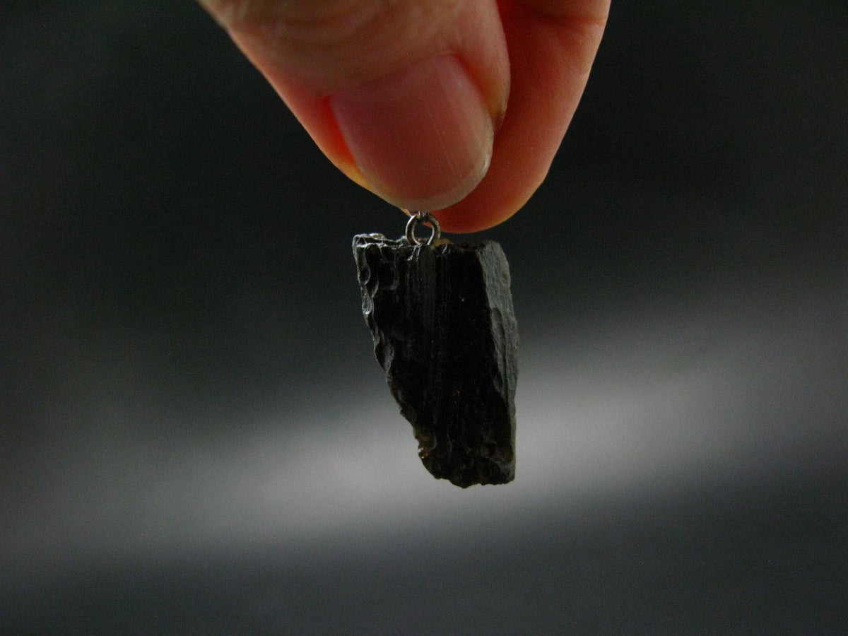 Tibetan Black Tektite Silver Pendant From Tibet - 1.1" - 2.33 Grams