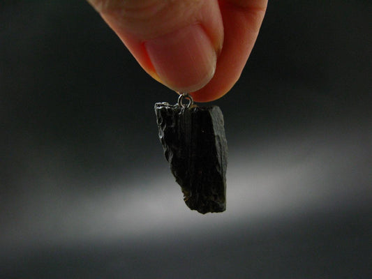 Tibetan Black Tektite Silver Pendant From Tibet - 1.1" - 2.33 Grams