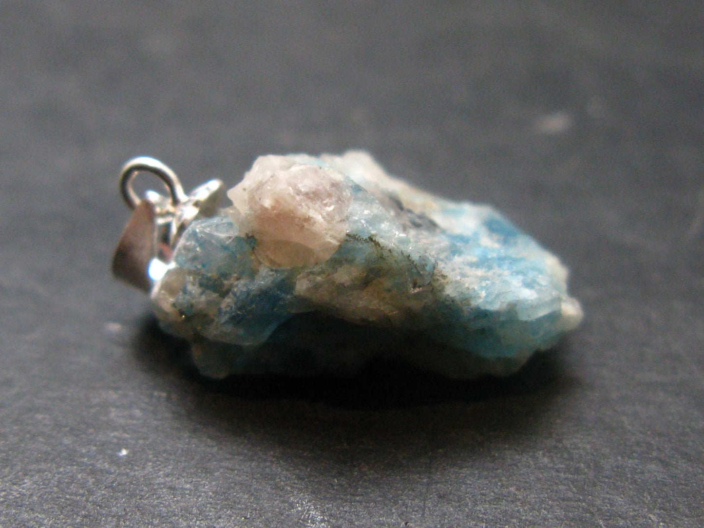 Rare Raw Blue Euclase Gem Crystal Silver Pendant from Zimbabwe - 0.6" - 2.0 Grams