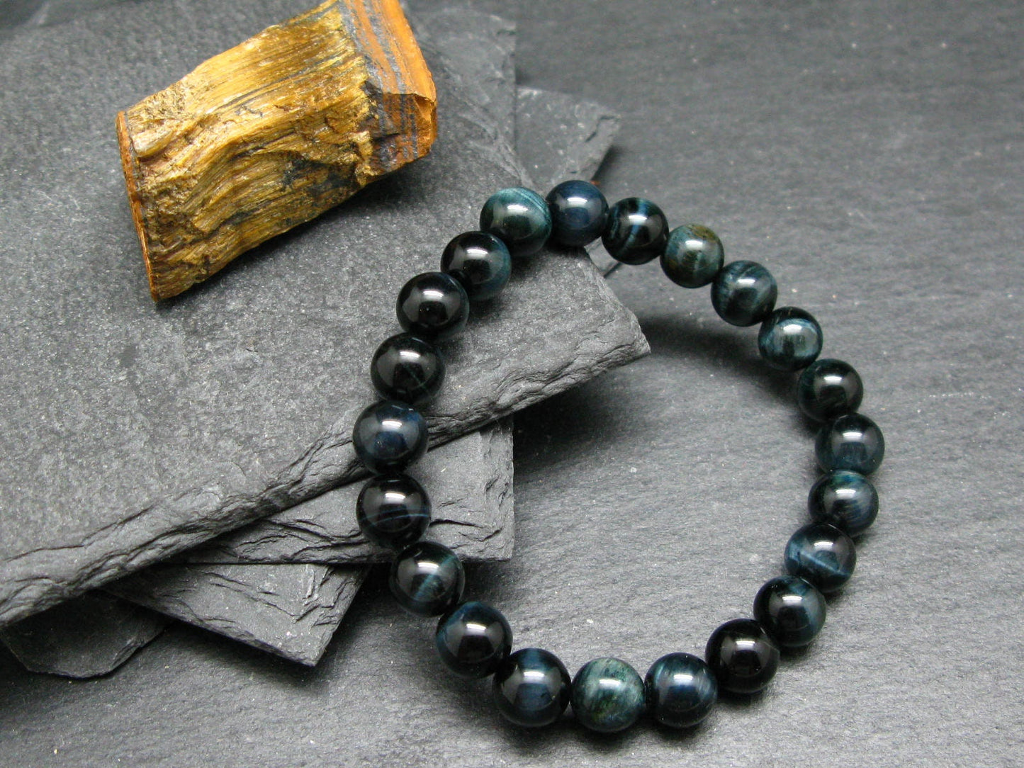 Hawks Eye Genuine Bracelet ~ 7 Inches ~ 8mm Round Beads